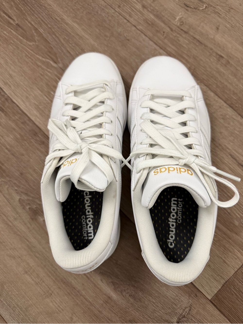 Adidas Cloudfoam Comfort White/Gold Lace Sneakers Women's
